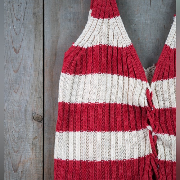 NWT En Crème Red & Cream Striped Knit Tie Front Top Size S M L - Picture 3 of 3